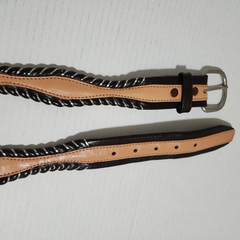 Tex Tan Womens Genuine Cowhide Leather Western Belt Tan Brown Silver Size 38